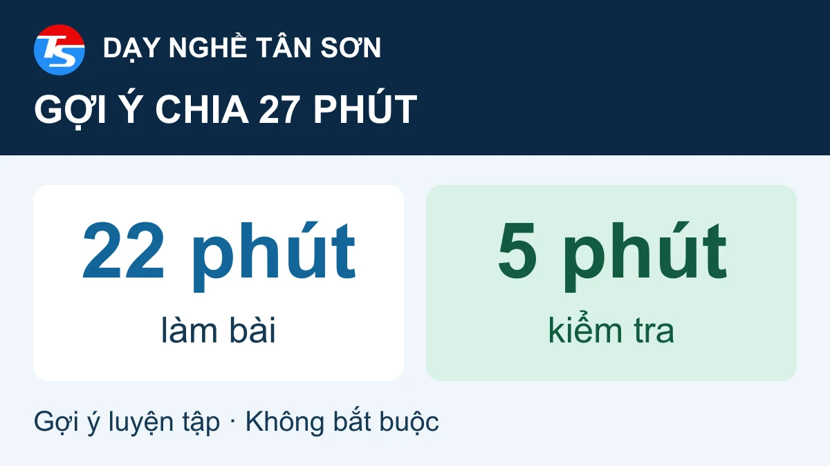 Gợi ý luyện thời gian: 22 phút làm bài và 5 phút kiểm tra, tổng 27 phút.